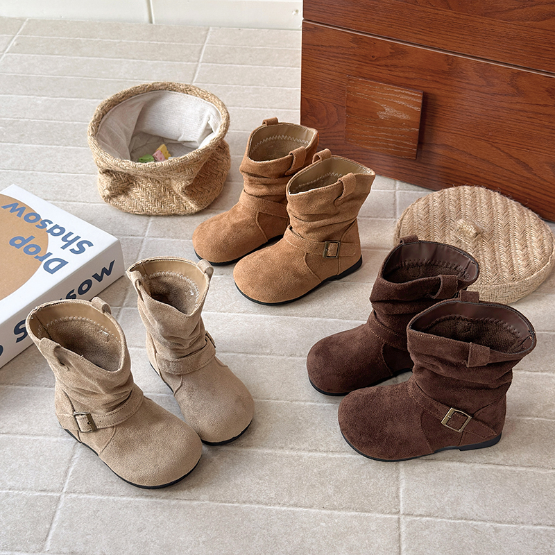 勃肯搭扣轻奢简约款加绒短儿童靴X09