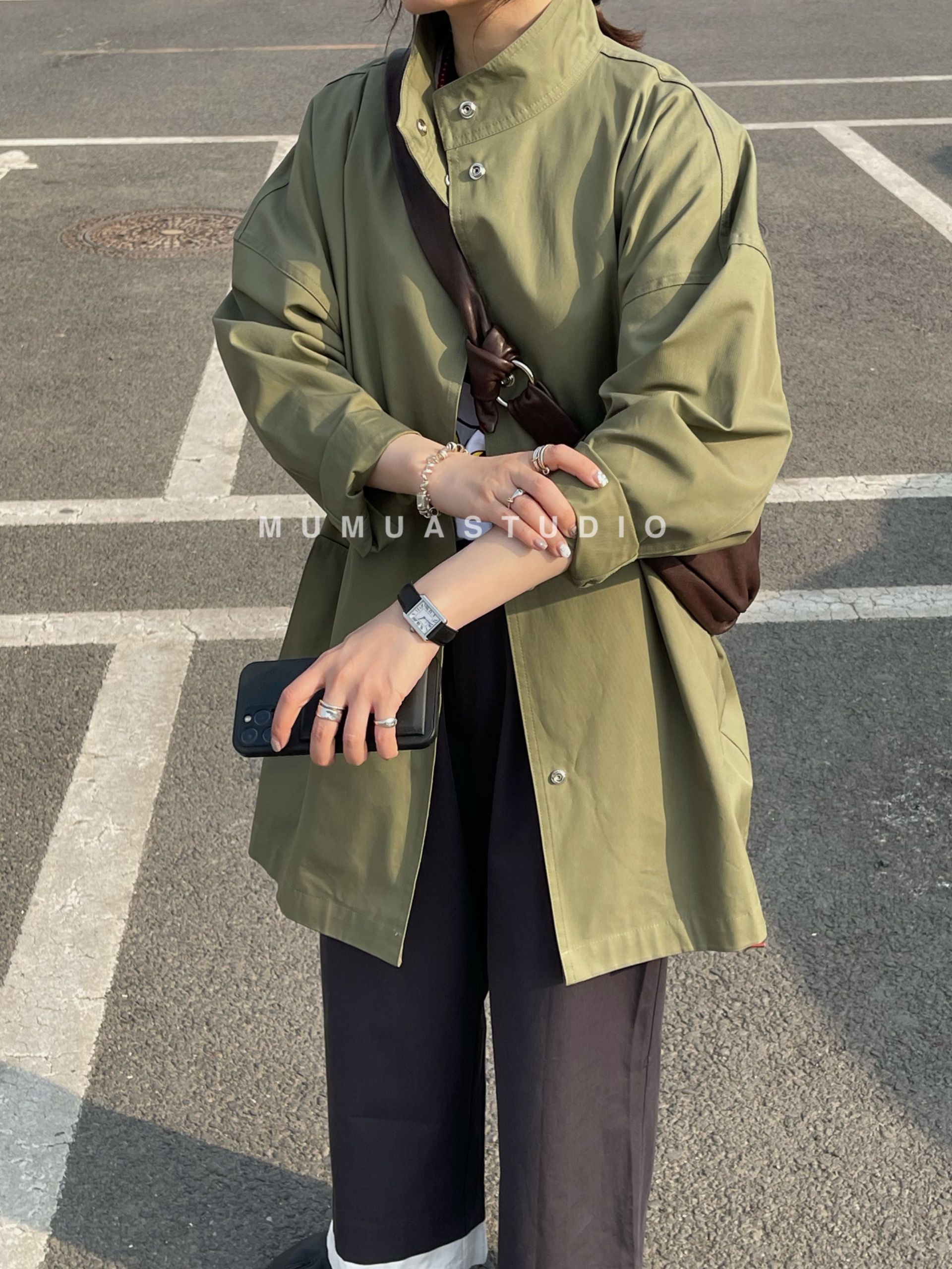 韩国正品军绿色风衣外套（no退no换）
