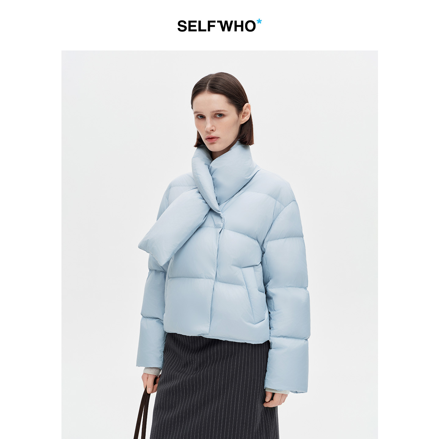 SELFWHO90白鸭绒围巾领羽绒服女2025冬季新款小个子保暖防风外套
