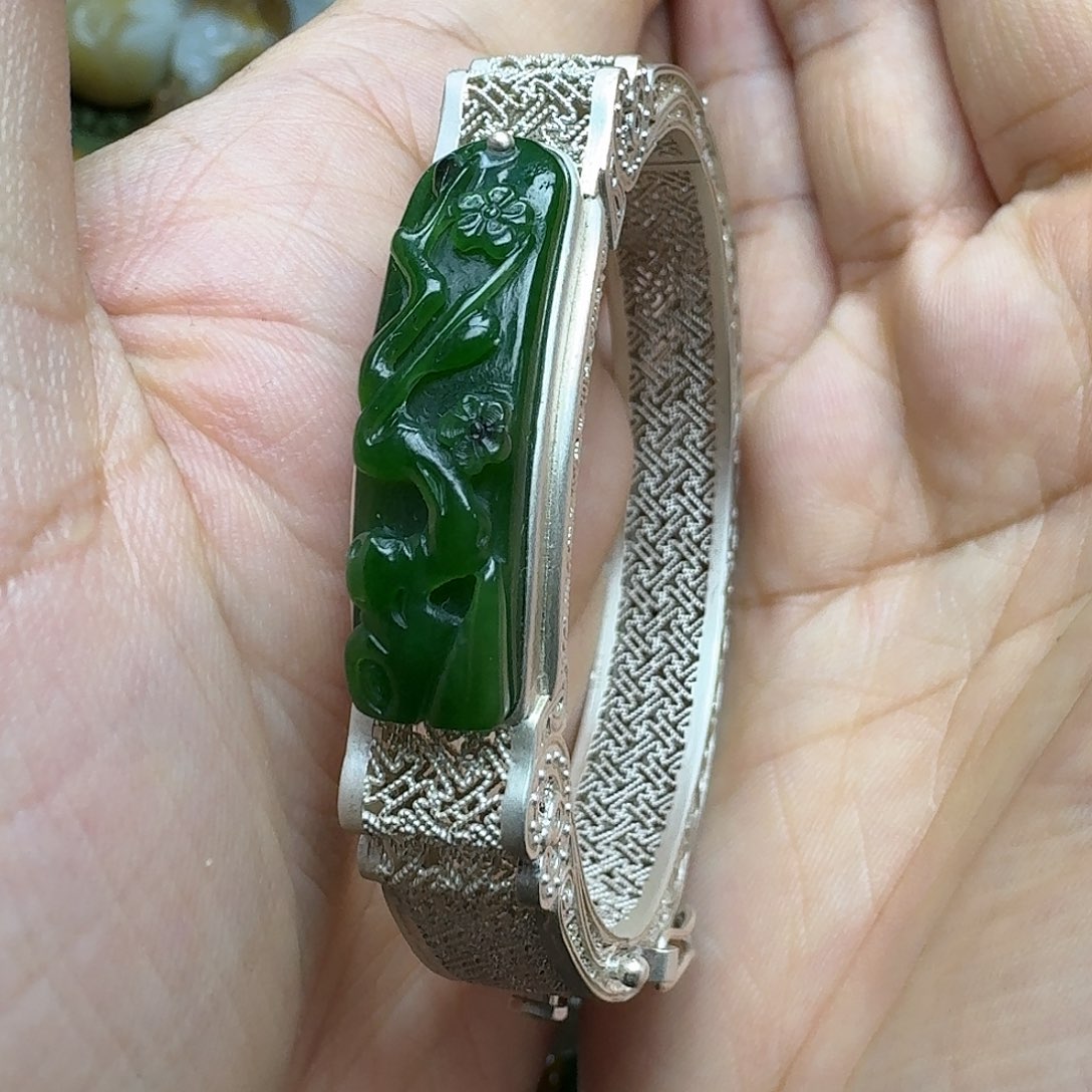 和田玉手镯银S925镶嵌