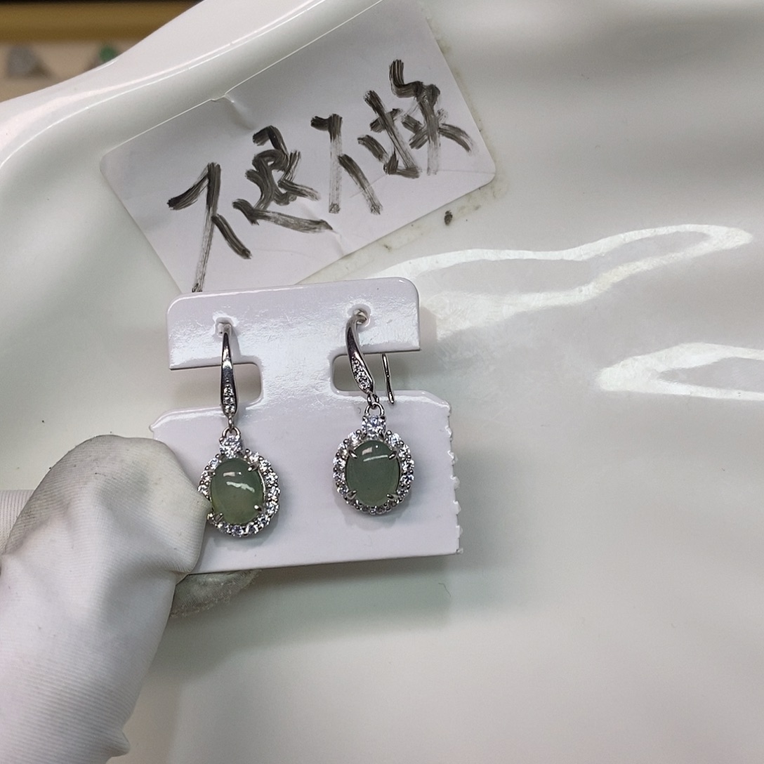 翡翠银S925镶嵌耳饰