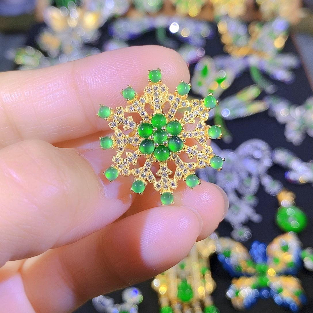 吊坠(不含链)银S925镶嵌翡翠