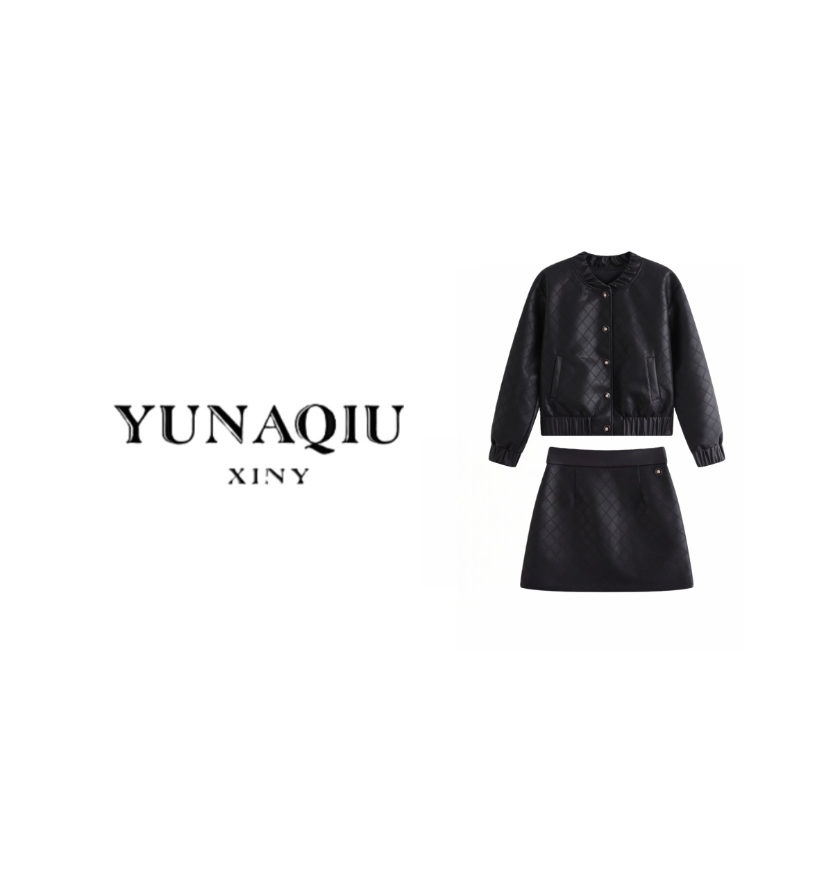 YUNAQIU-常规款绗缝洋气外套极简风皮衣套装-9971
