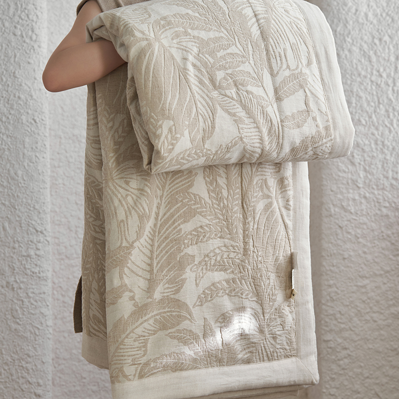 【楼兰】宽边款色织提花棉麻夏凉被空调被填充30亚麻夏季薄被子