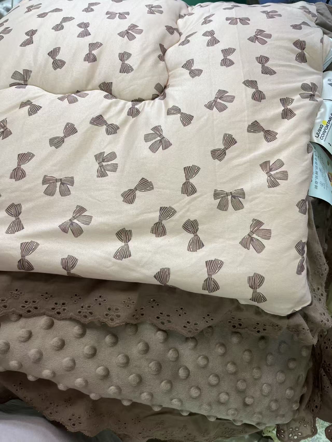  法式花边豆豆被 A类母婴针织棉 被芯被子 蝴蝶结 