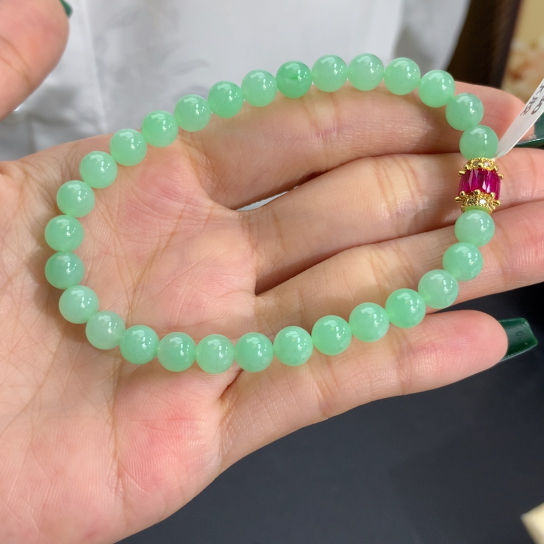 翡翠未镶嵌手串卡6细润甜绿手串