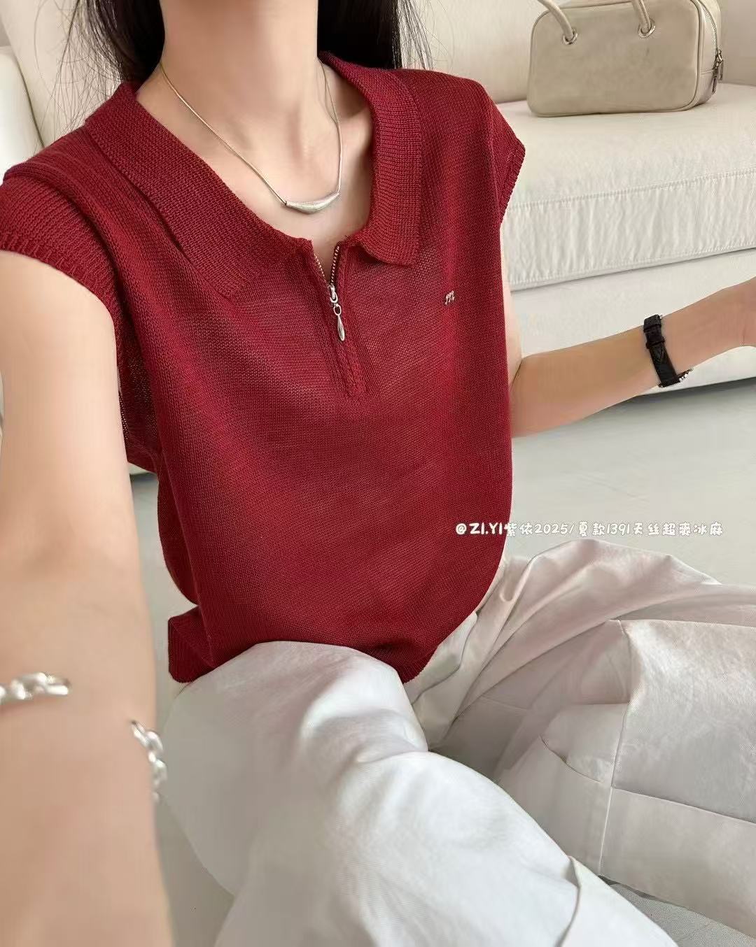 夏季纯欲风翻领包袖短袖毛针织衫显瘦洋气刺绣新中式