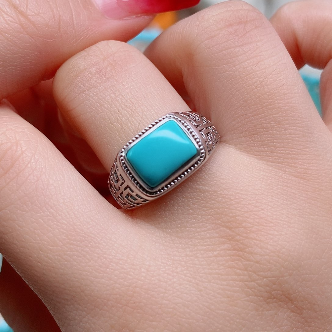 绿松石戒指银S925镶嵌雨*哥