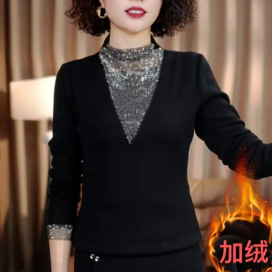 2025新款欧版洋气加绒常规保暖长袖法式女T恤内搭百搭显瘦小衫