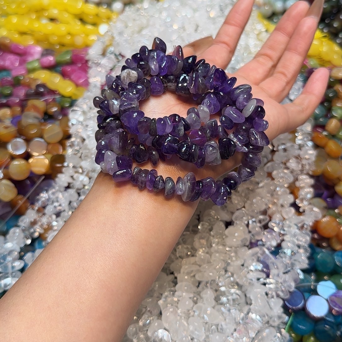 玛瑙/玉髓未镶嵌珠宝半成品天然紫水晶绕手4圈