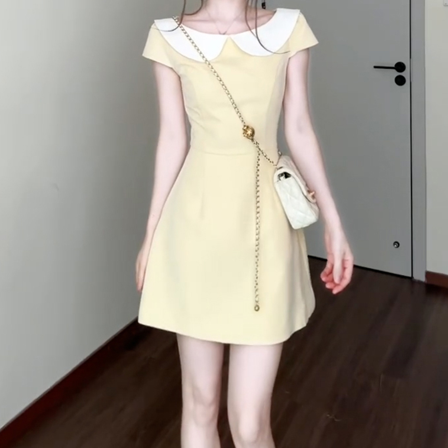 【现货+运补】小个子黄色连衣裙夏2025新款高级小众不撞款短裙5380