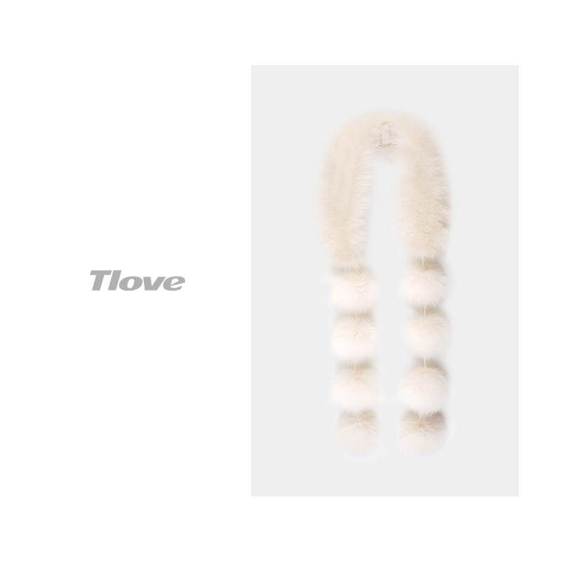 5132保暖狐狸毛球纯手工女围巾连帽披肩女士气质百搭毛领