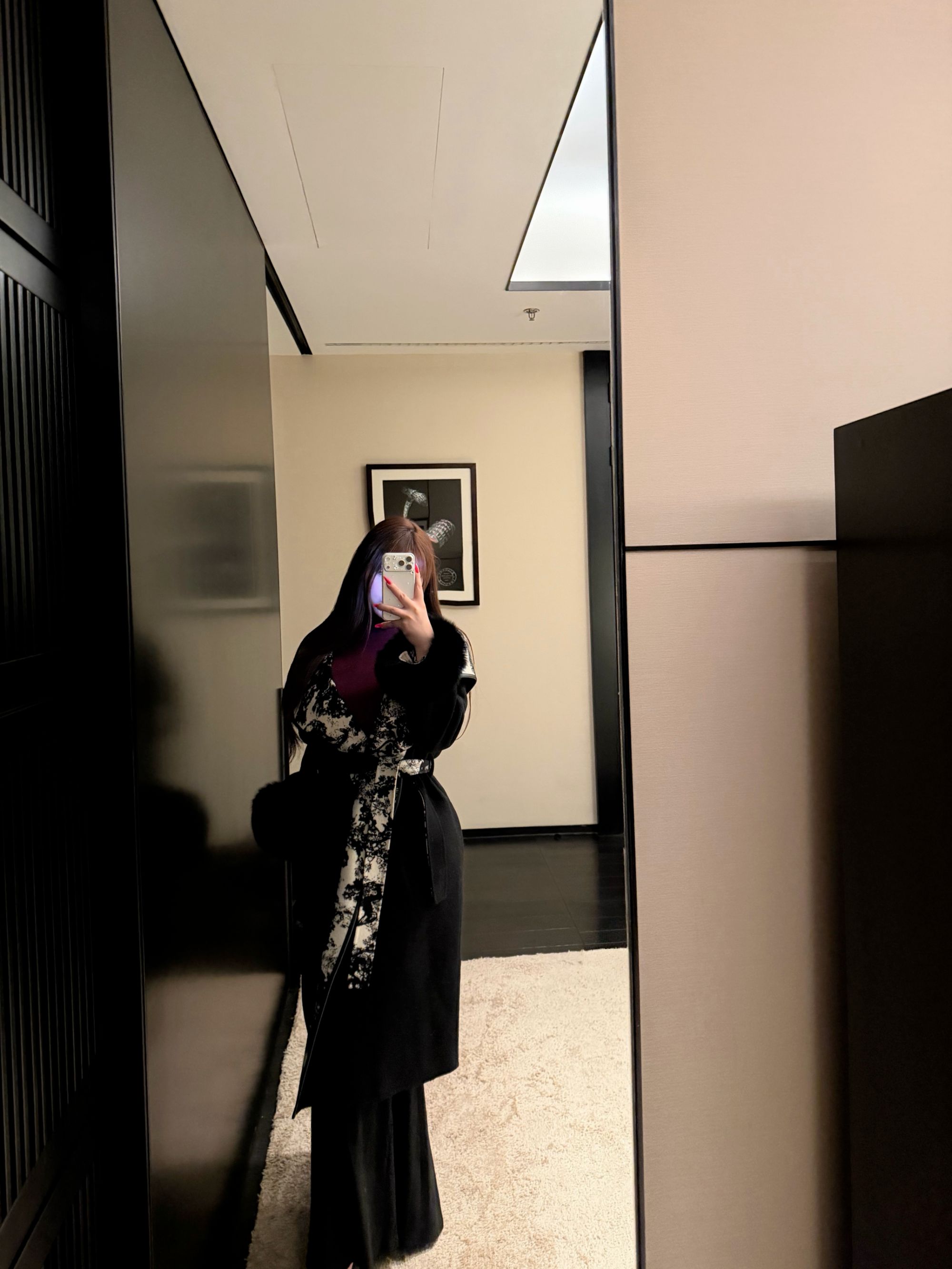 胖婷大码定制胖mm「巴黎山茶」 秋冬羊毛大衣狐狸毛袖双面呢外套