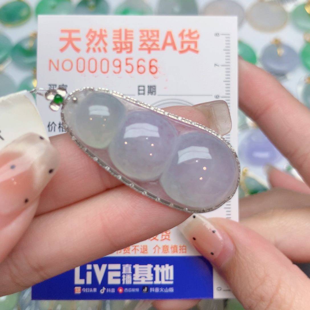 伟****翡翠18K金镶嵌颈饰豆子