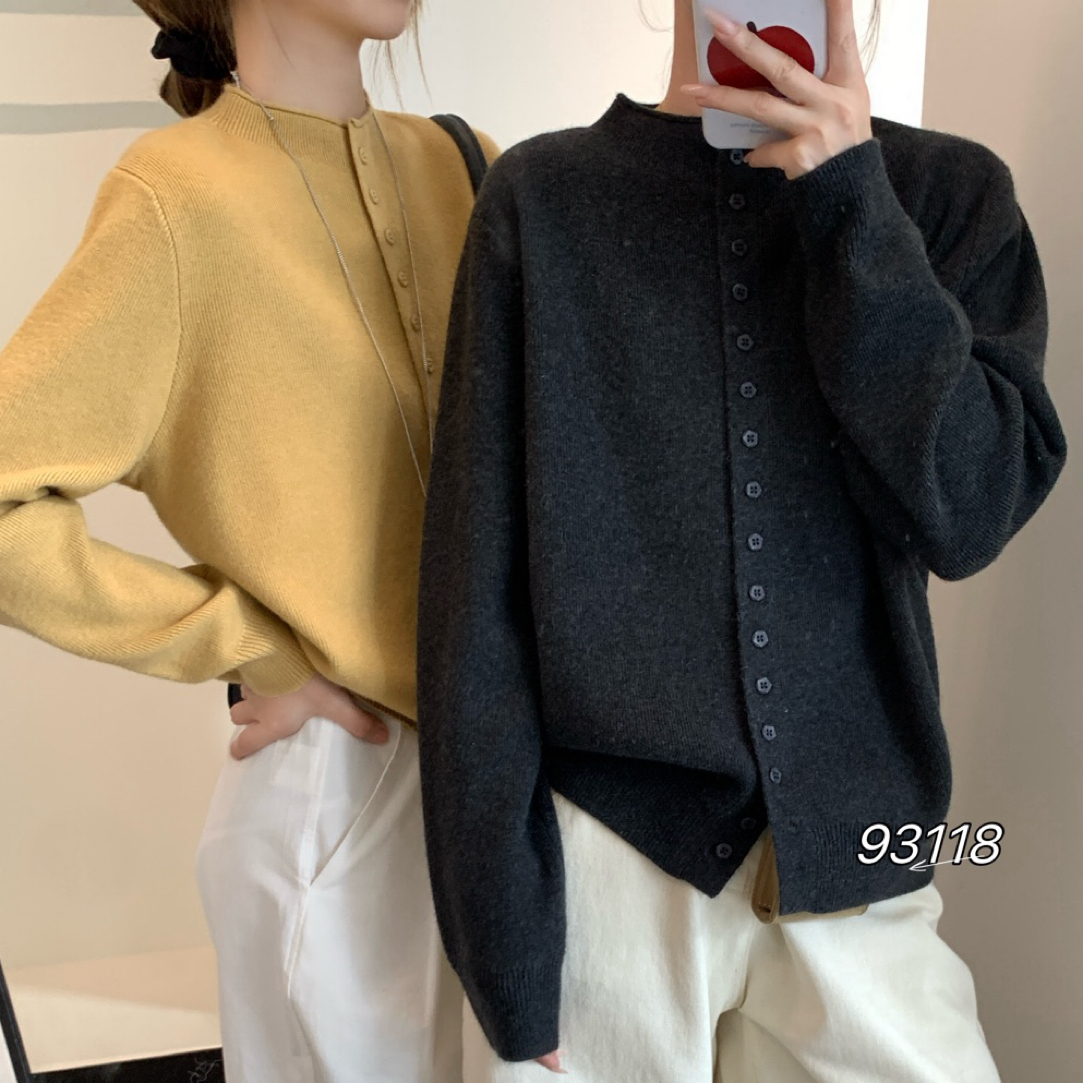DaYa居安*中式小立领93118 纯色纽扣毛衣开衫