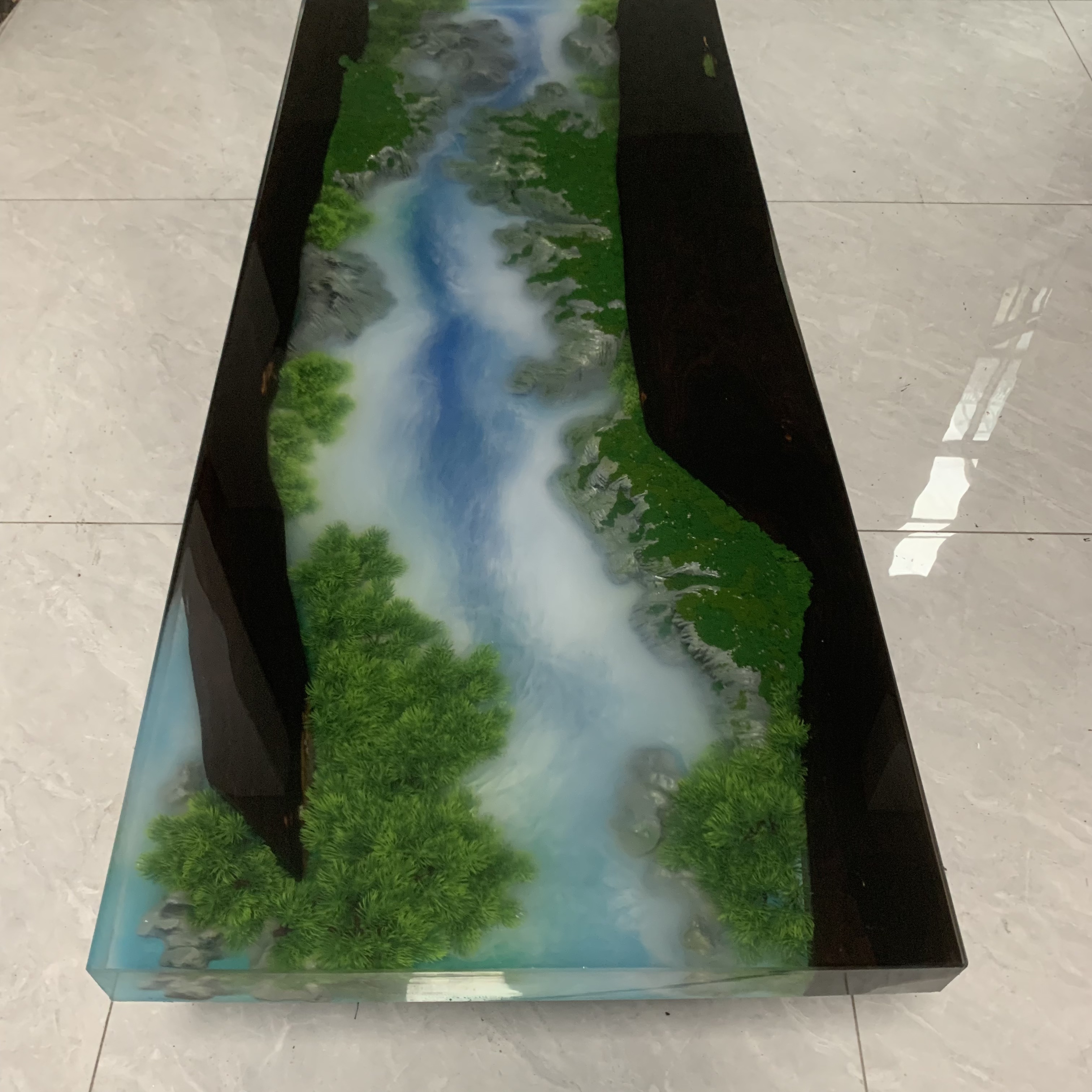 紫光檀环氧树脂高透山水河流桌中式茶桌茶台办公桌
