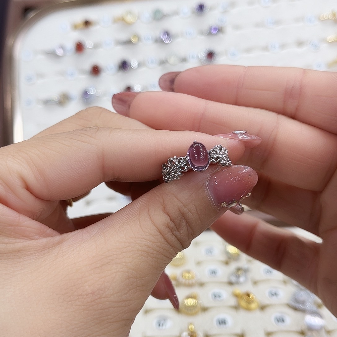 岫玉银S925镶嵌戒指戒指