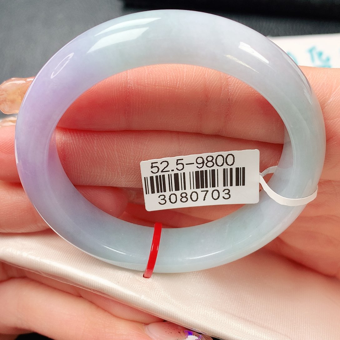 翡翠手镯未镶嵌春彩正圈52圈口30号