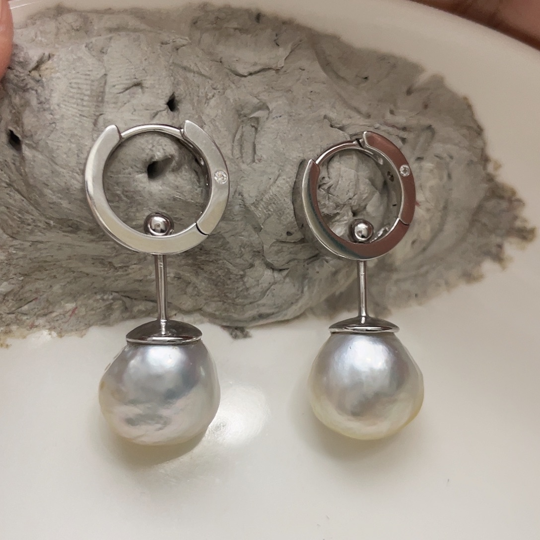 银S925镶嵌耳饰海水珍珠