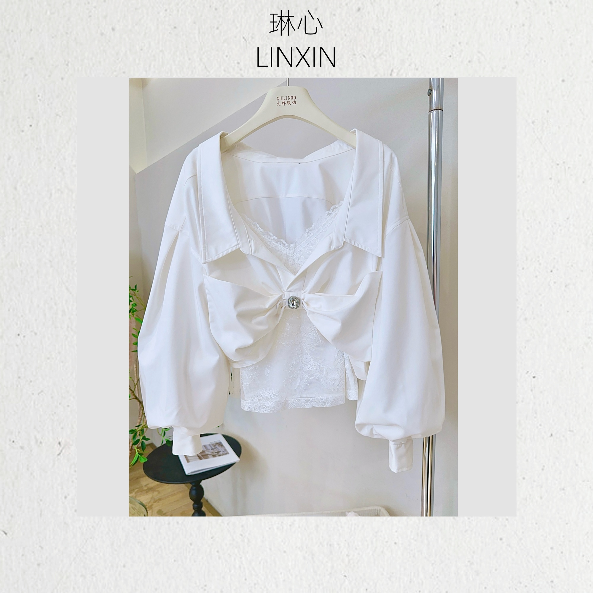 丨春季新款时尚蝴蝶结灯笼袖宽松衬衫 0789