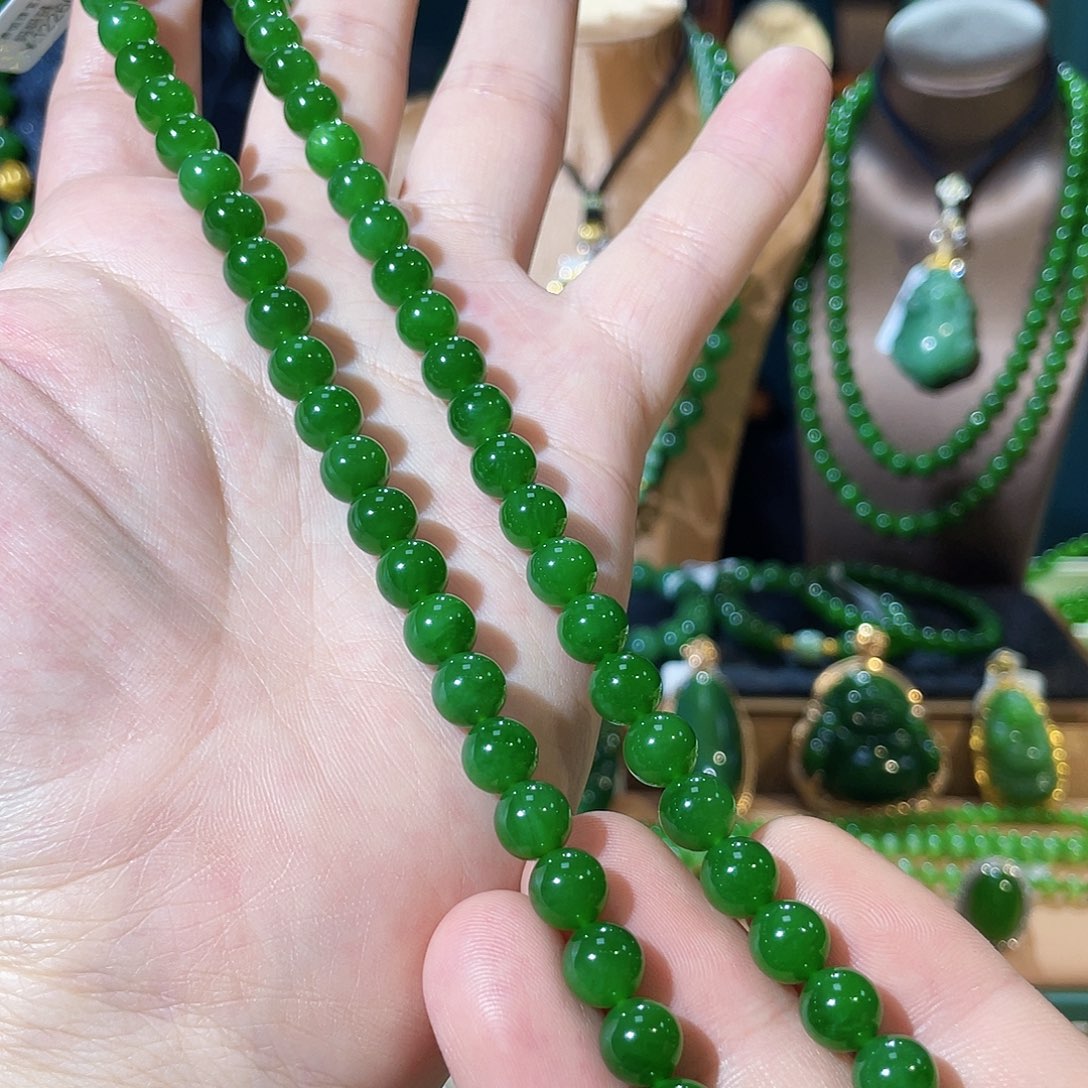 和田玉（碧玉）18K金镶嵌项链