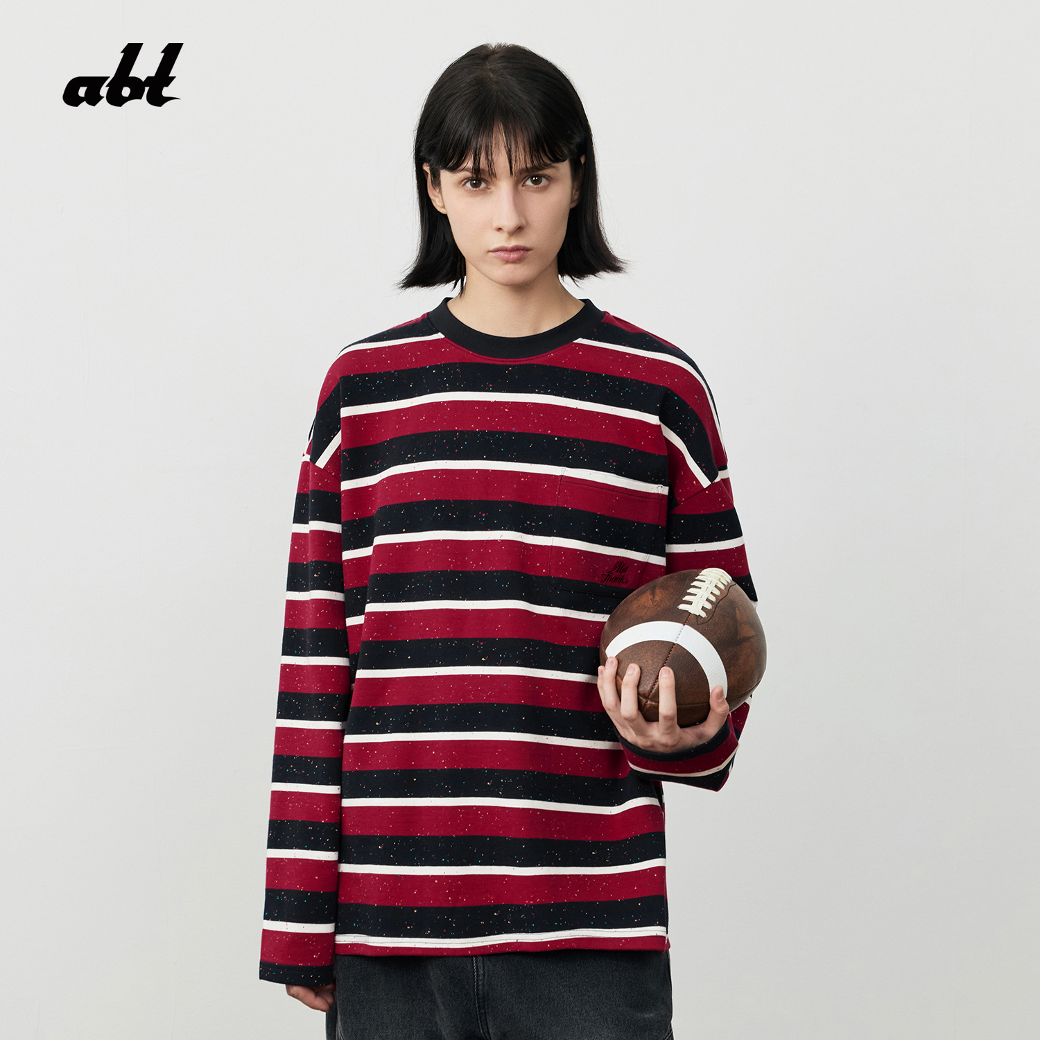abt 2025秋季新款圆领条纹印花刺绣T恤美式复古abt507L11CT1054