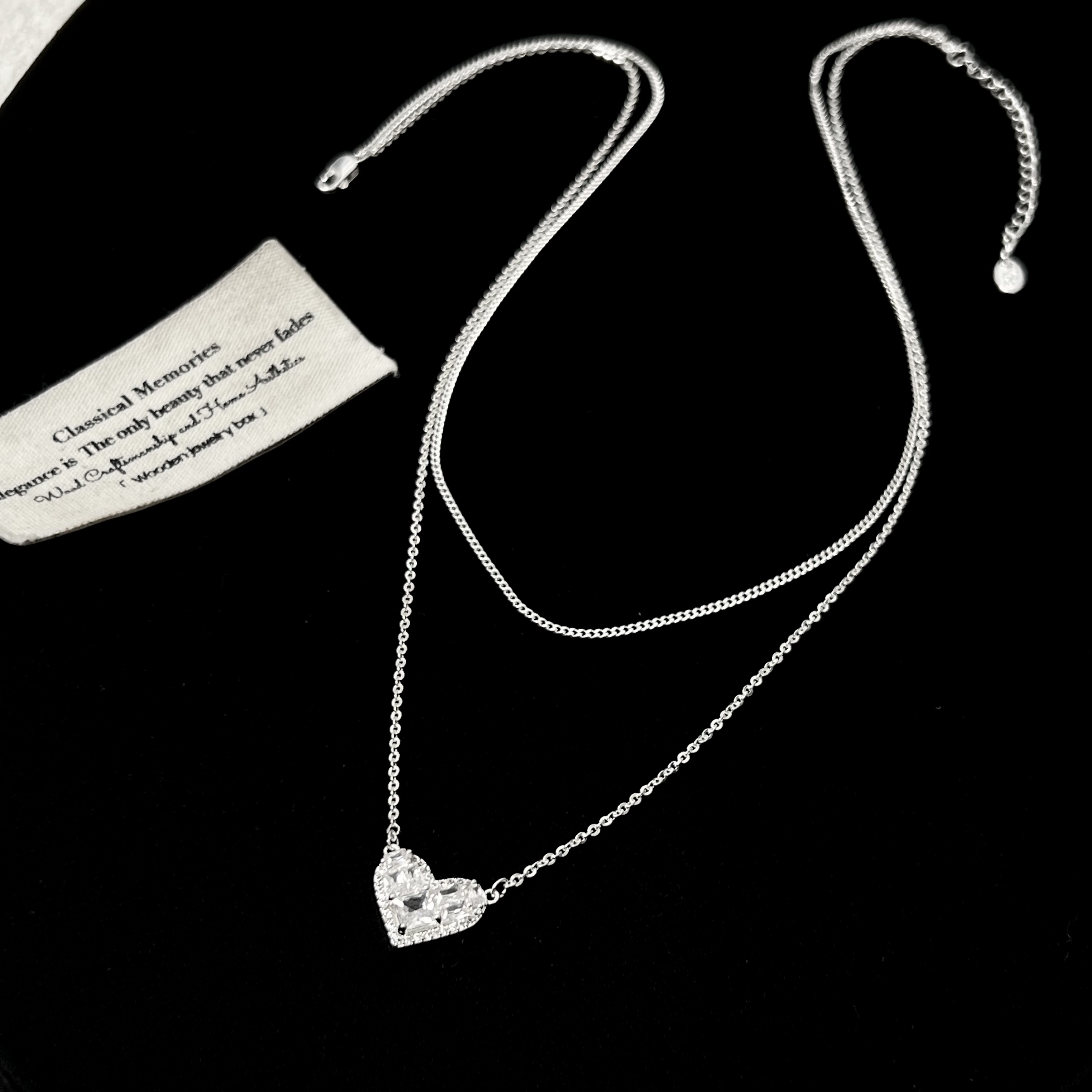 铜合金锆石项链 【春日见喜】碎冰冰爱心双层 链不可分开项链155