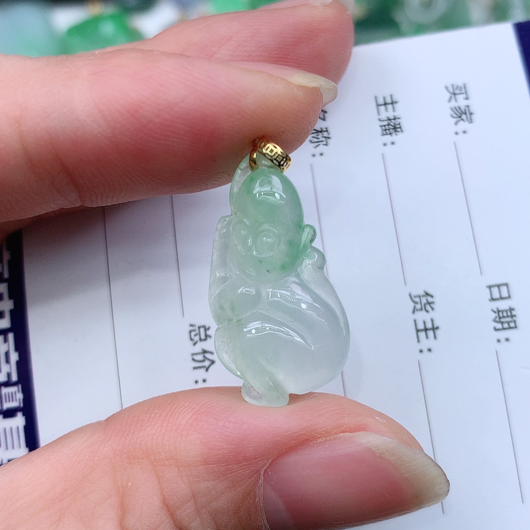 翡翠吊坠(不含链)18K金镶嵌