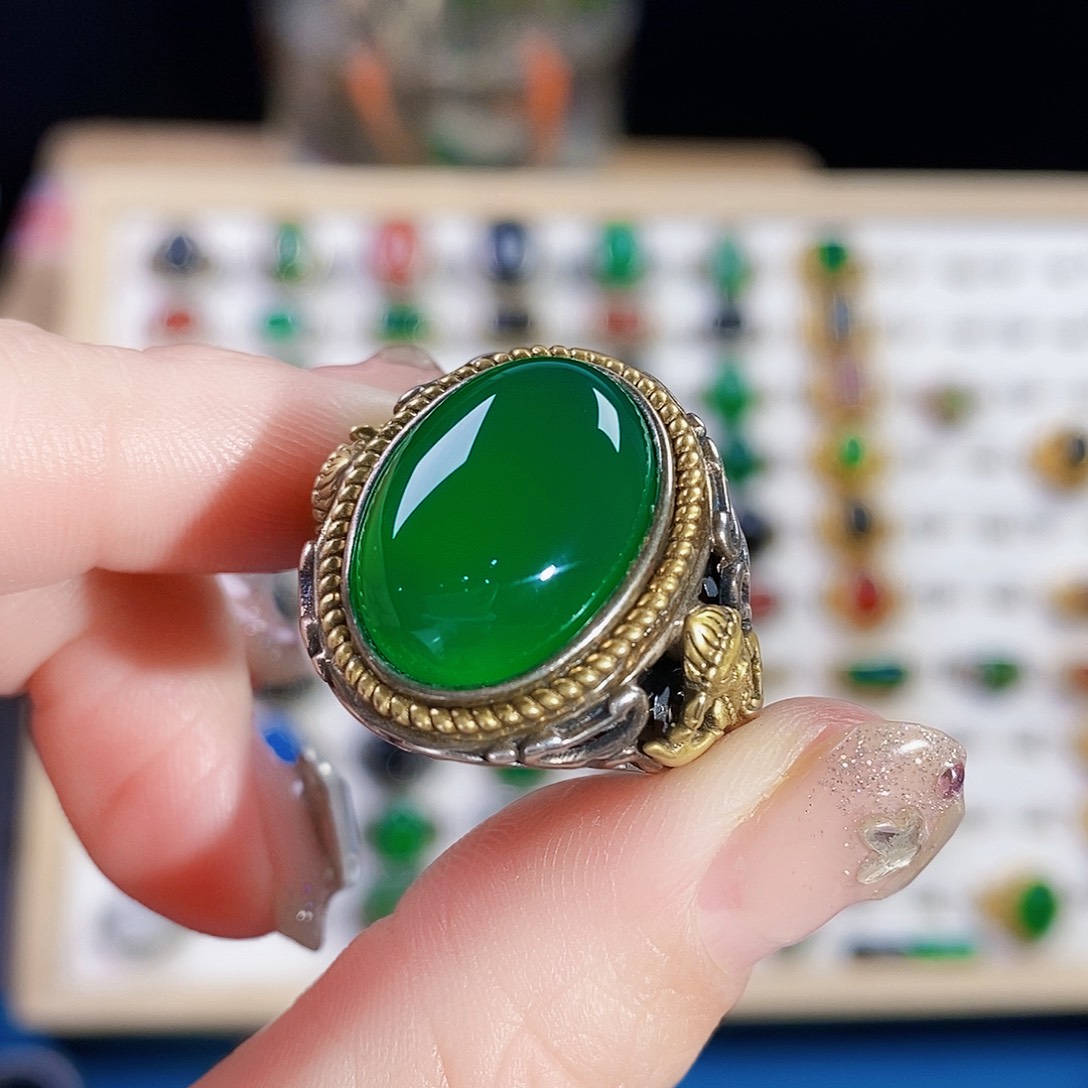 玛瑙/玉髓戒指银S925镶嵌