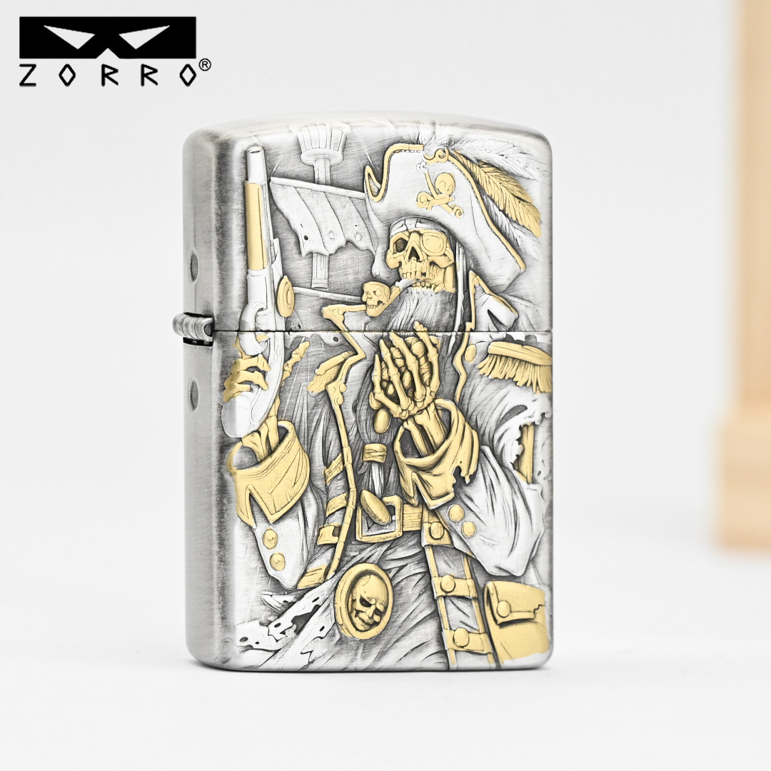 ZORRO佐罗三代电镀浮雕海盗船长防风煤油打火机男士创意打火机