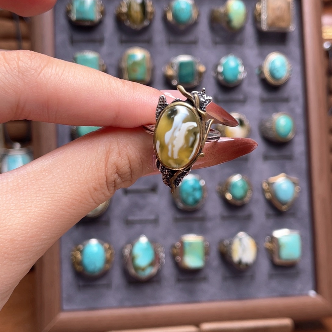 猫***儿绿松石银S925镶嵌戒指