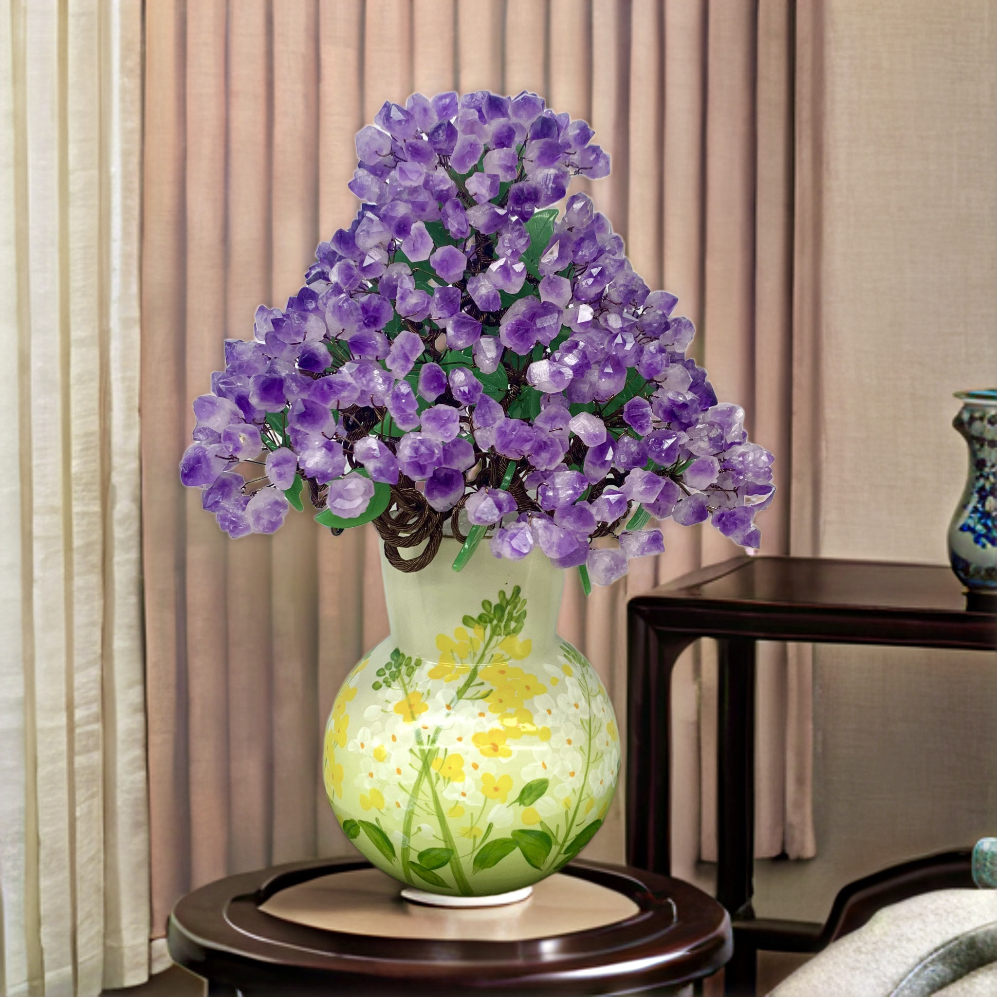 【轻奢高品】蒸蒸日上紫水晶树欧式风格工艺品精美适合家居办公陶瓷