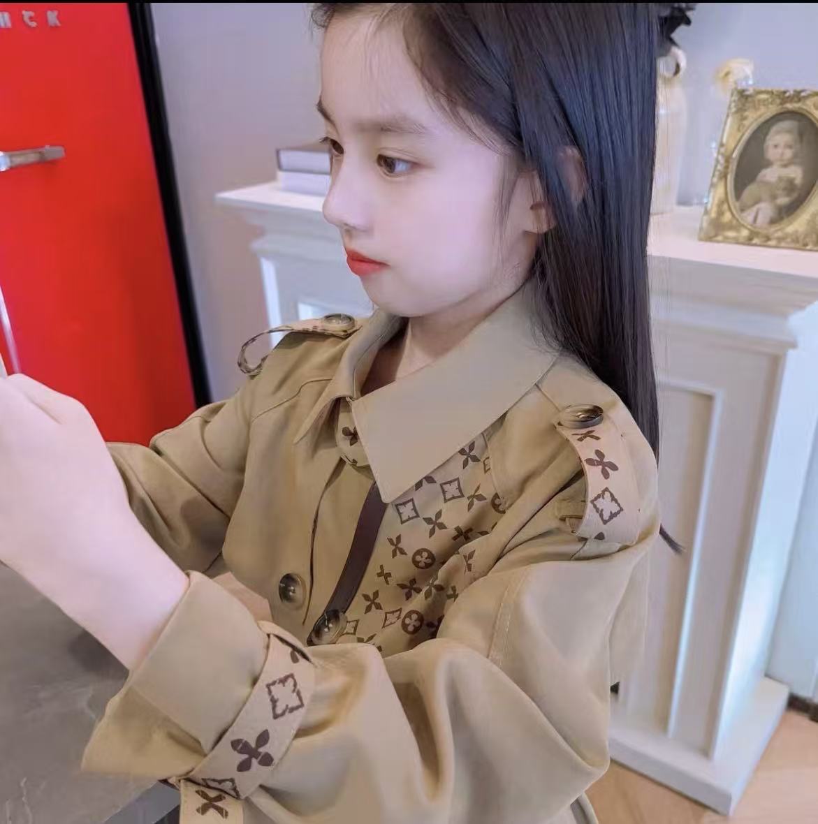 2025大牌风衣时髦秋冬系中长风衣外套女童LH18137