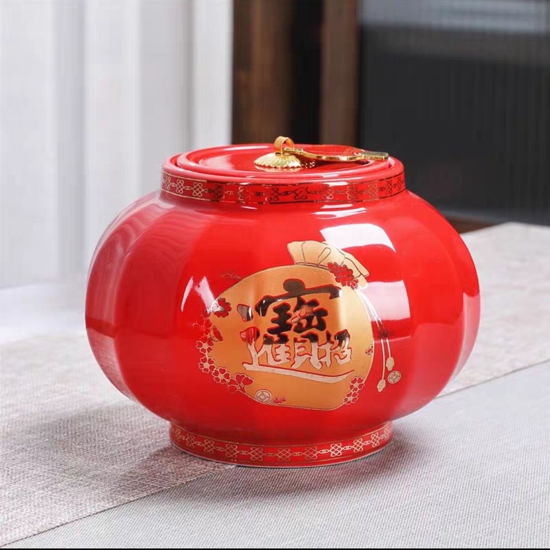 红灯笼招财进宝茶叶罐陶瓷密封储物罐防潮干果罐