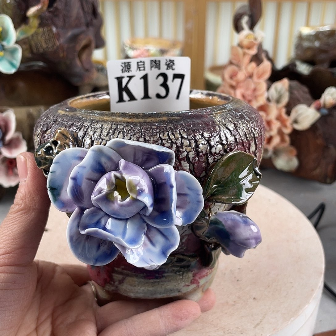 紫砂花盆景德镇手工盆137
