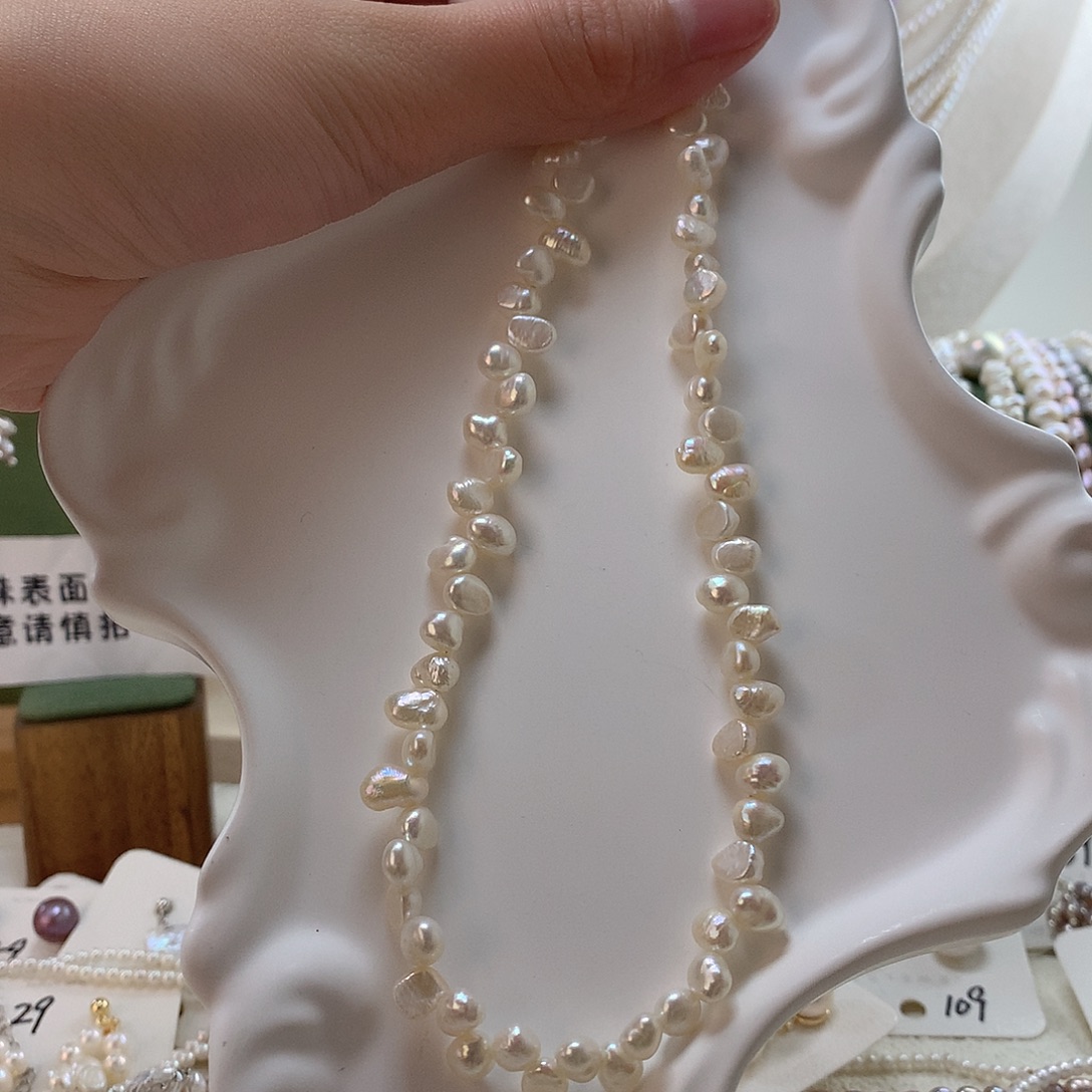 半***饼银S925镶嵌淡水珍珠颈饰