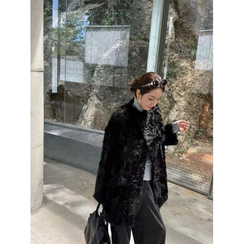 【美尚公主】高奢百搭宽松版小湖羊皮毛一体中长款外套88469