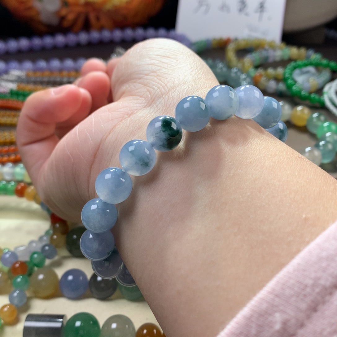 翡翠手链未镶嵌卡10 国风紫飘花手串