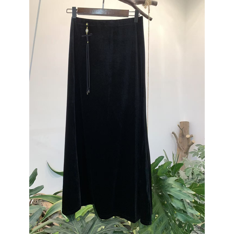 羽熹中式【月影霜华】2025秋冬季新款丝绒中式半身鱼尾裙长裙女