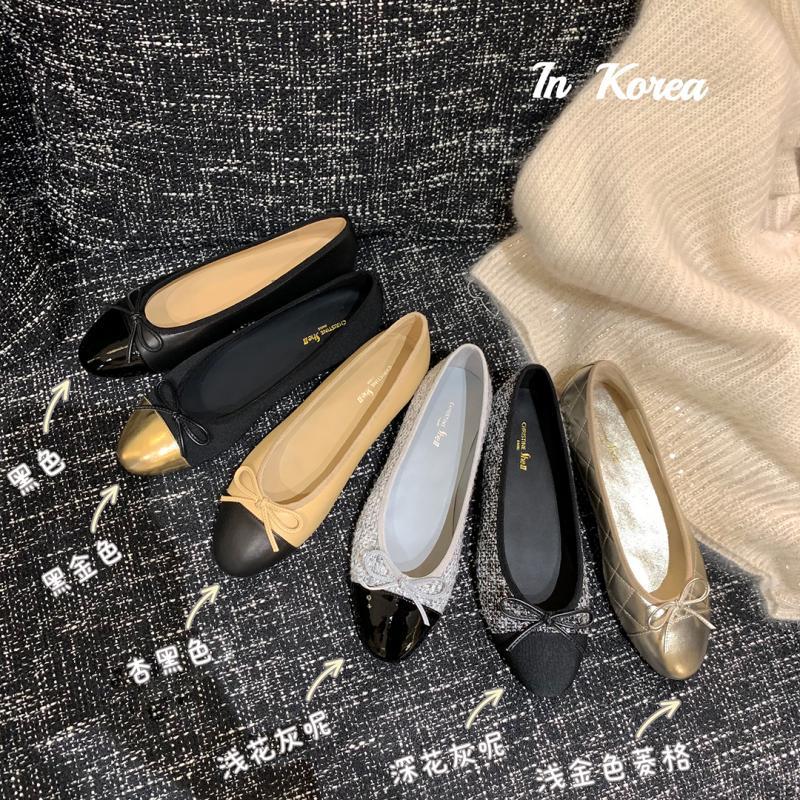 圆头拼色蝴蝶结浅口单鞋女一脚蹬平底小皮鞋奶奶鞋通勤工作鞋2025