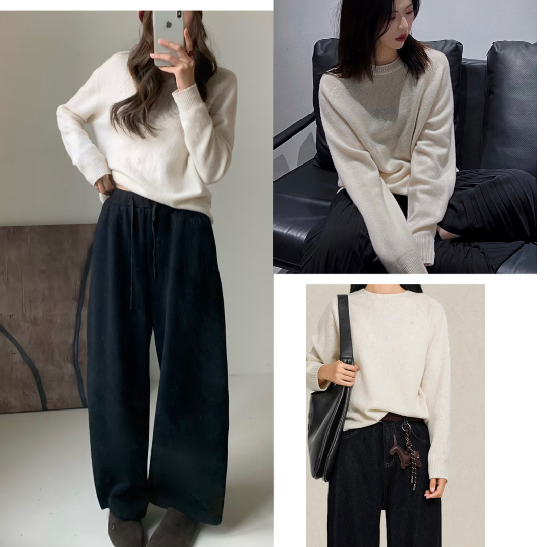 佳～100%羊毛衫女2025年冬季新款圆领字母绣花柔顺毛衣