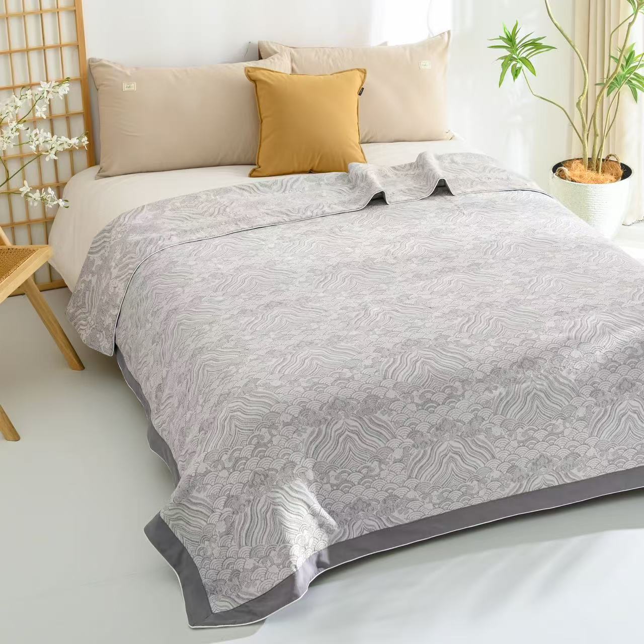 【云影-订制款】精品四季汉麻轻奢艺术版多功能床盖毯夏凉被凉感