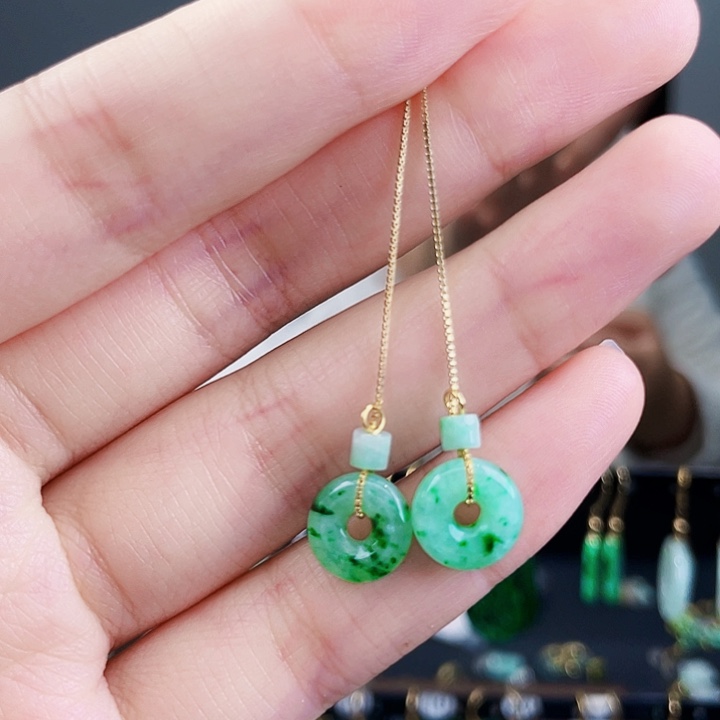 翡翠耳饰银S925镶嵌饰品