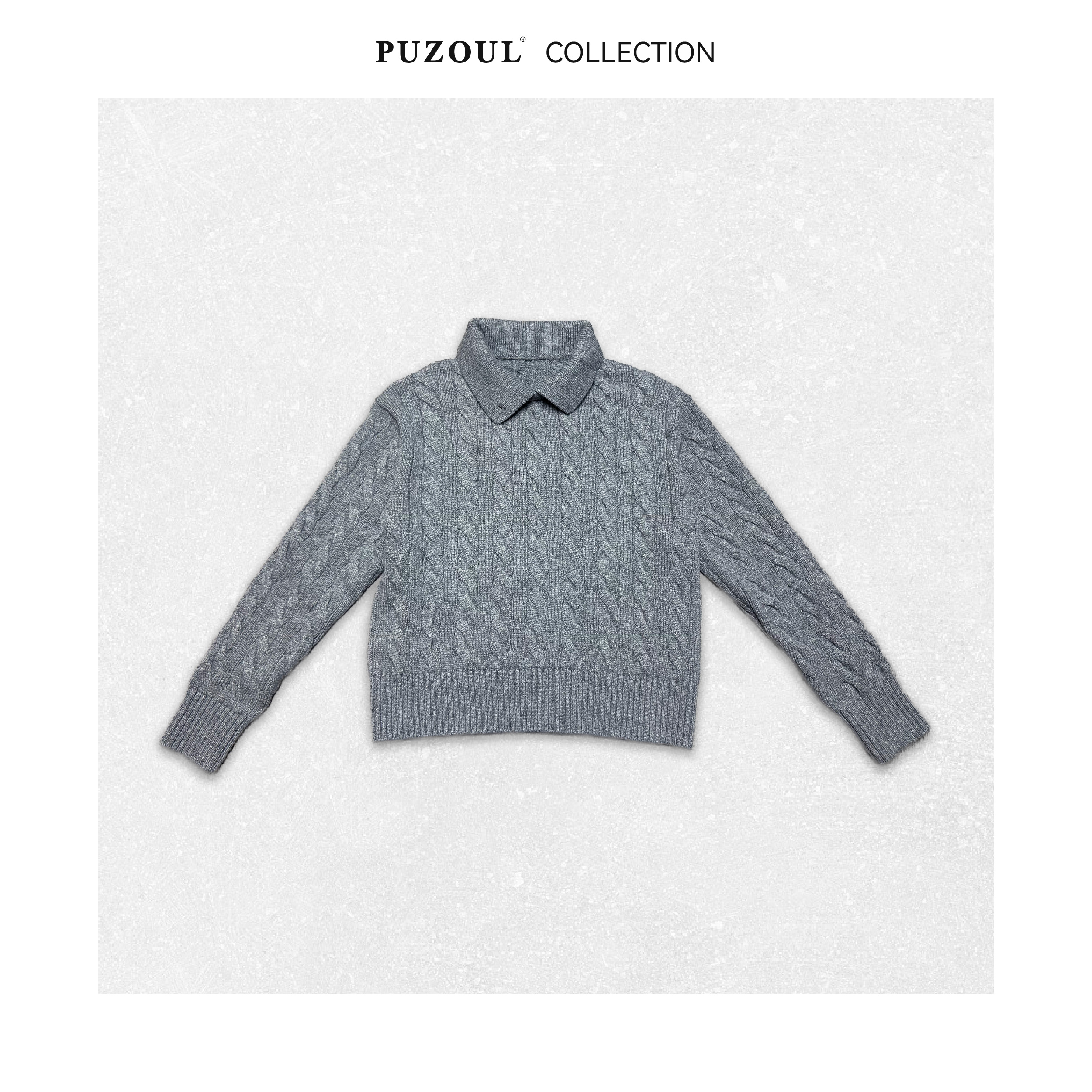 PUZOUL绵羊毛翻/立领两穿学院风绞花毛衣针织衫 12022