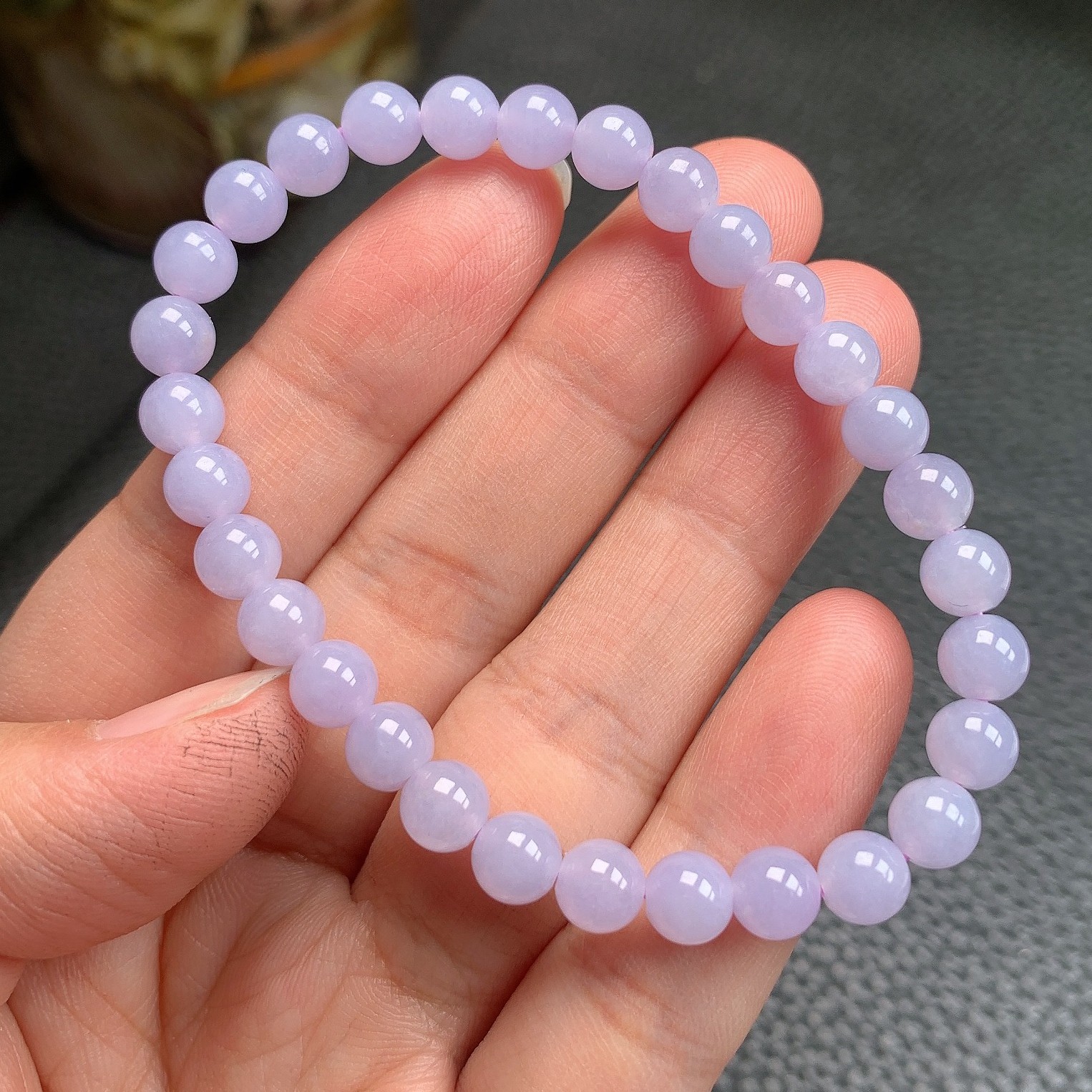 翡翠6.2mm圆珠粉紫罗兰女士手串