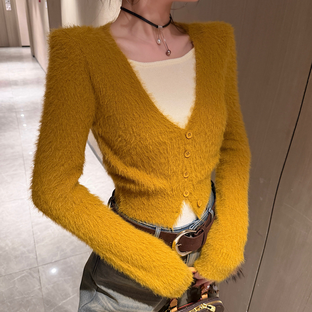 【钻石店铺优选】秋冬新款时尚韩系设计感假两件仿貂毛针织上衣女