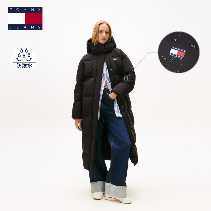 【防泼水】Tommy25冬女出游旅行绗缝90绒可脱卸帽长款羽绒服21977