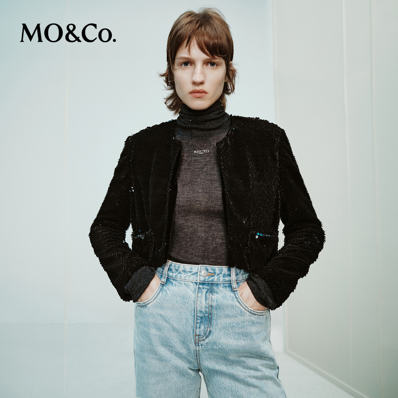 【粉丝专属】MOCO外套RECTO设计师联名冬珠片叠绣丝绒MBD4COT036