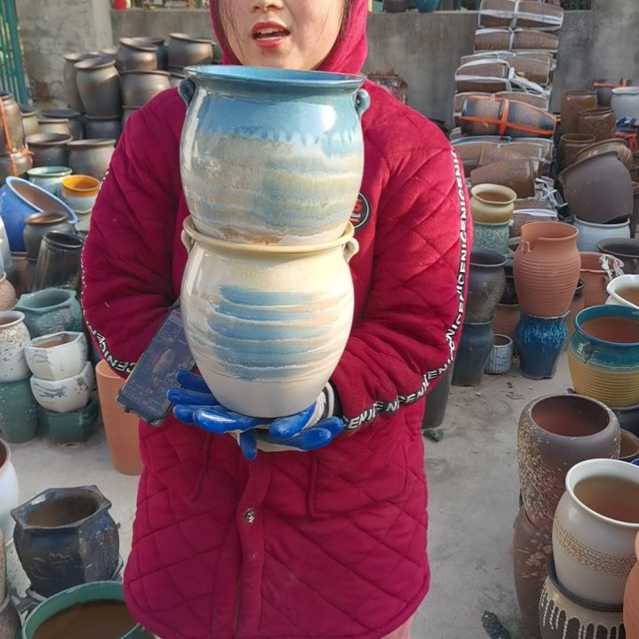 红陶口18高20两个盆子