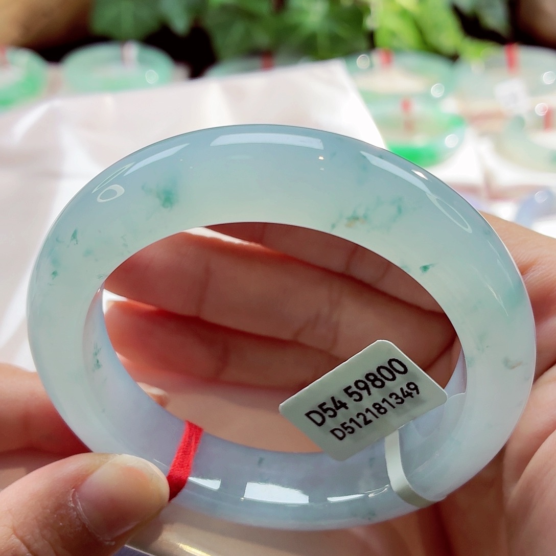 翡翠未镶嵌手镯果冻胶蓝底小碎花上新68-12